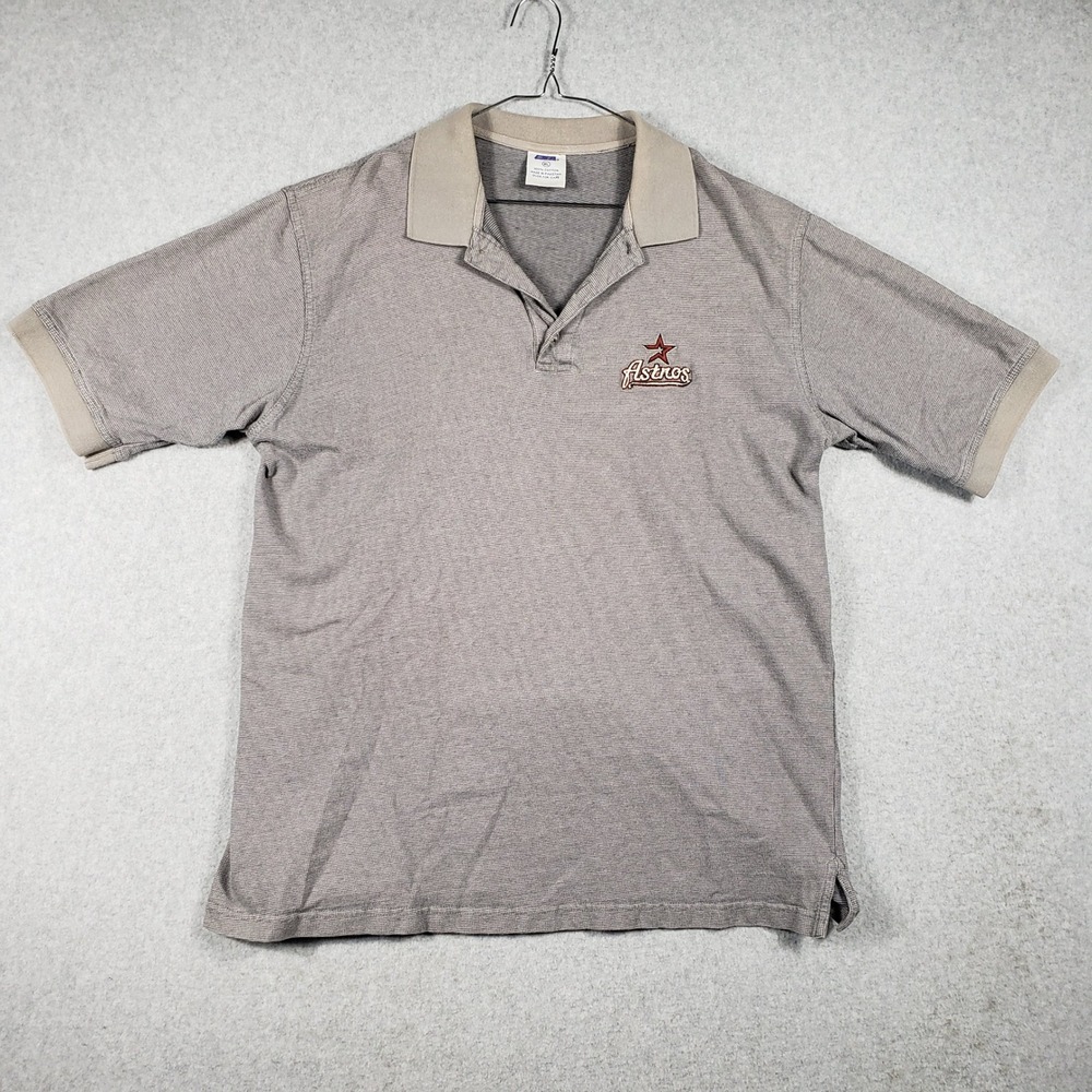 Vintage MSA Houston Astros Polo Shirt Mens XL Gray‎ Embroidered Logo 100% Cotton